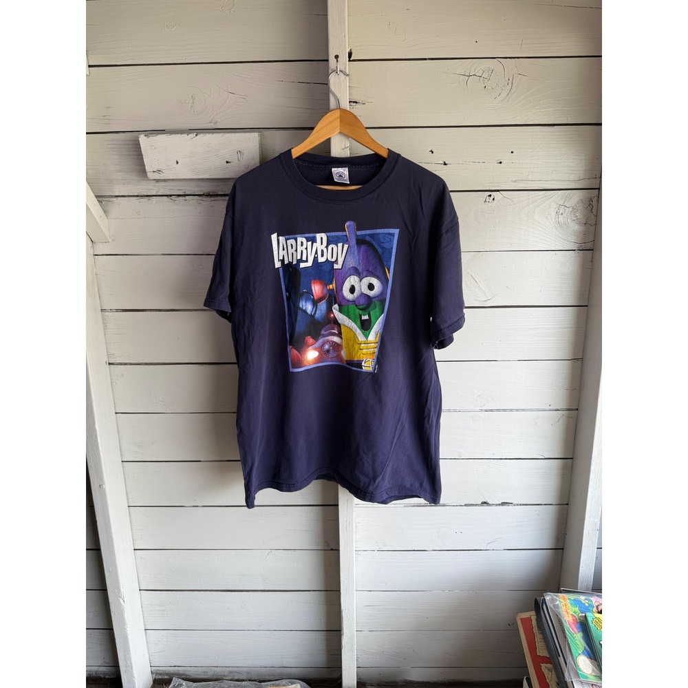 Vintage VeggieTales LarryBoy T-Shirt Mens XL Delta Magnum Weight Navy Blue Tee